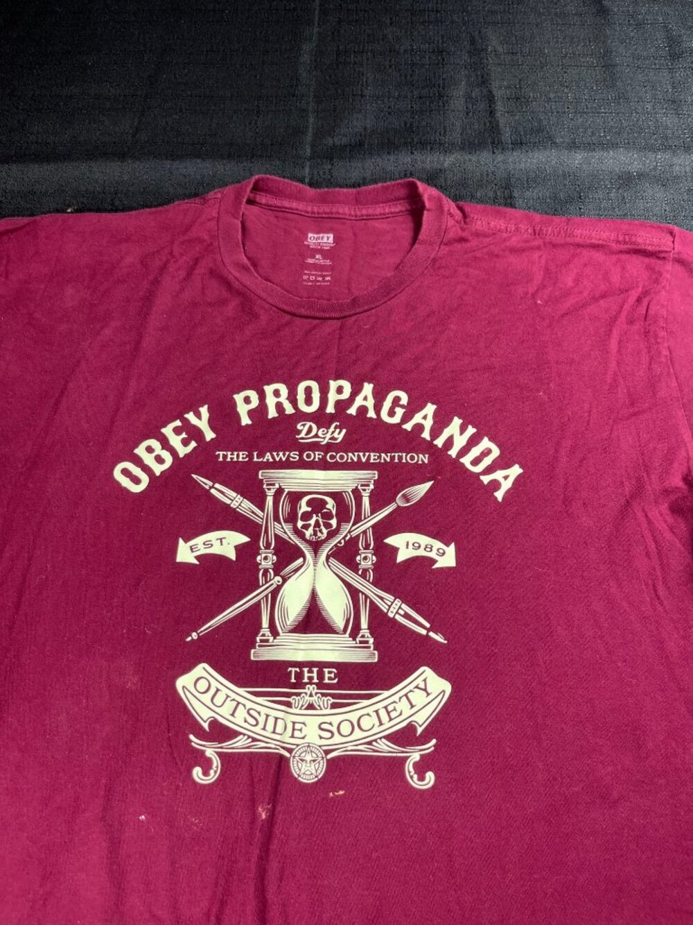 OBEY XL Maroon Cotton Short Sleeve Shirt with Propaganda Graphic